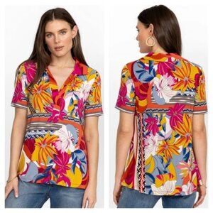 JOHNNY WAS Rachel May Short Sleeve Swing Polo Shirt, NWT Sz Large